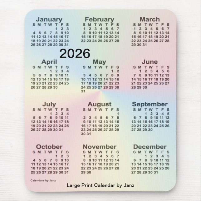 2026 Rainbow Cloud Large Print Calendar by Janz Mousepad (Vorne)