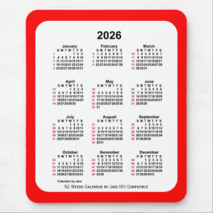 2026 Red 52 Weeks ISO Kalender von Janz Two Tone Mousepad