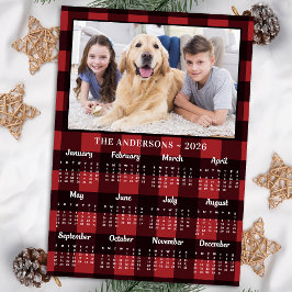 2026 Red Buffalo Kariert Family Dog Foto Kalender Feiertagskarte