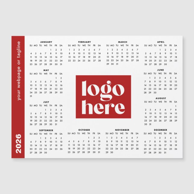 2026 Red Business Logo Magnetic Calendar Magnetkarte (Vorderseite)