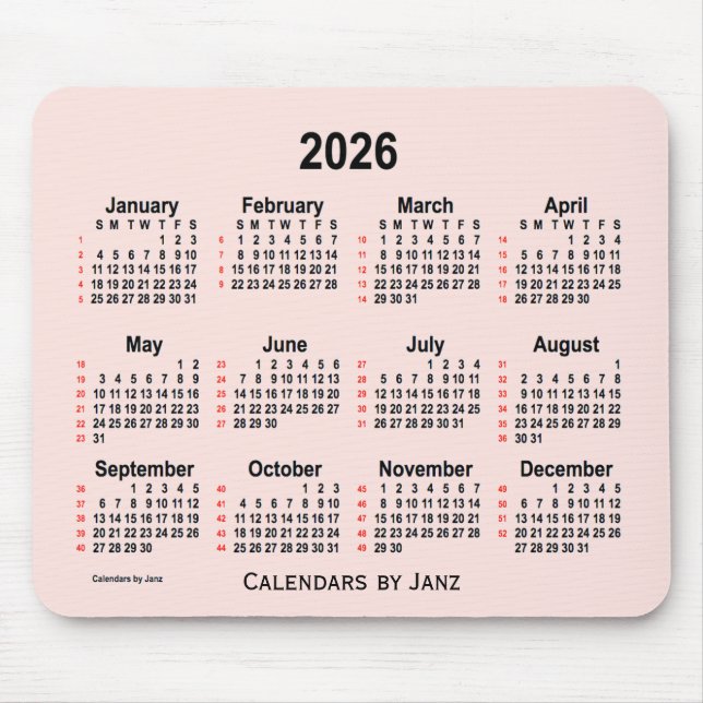 2026 Rose 52 Wochen Kalender von Janz Mousepad (Vorne)