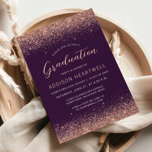 2026 Roségold Glitter lila Abschlussfeier Einladung