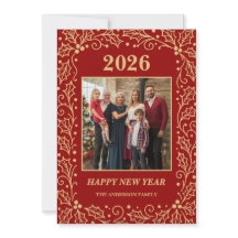 2026 Rot & Antik-Gold-Familien-Neujahrsfoto