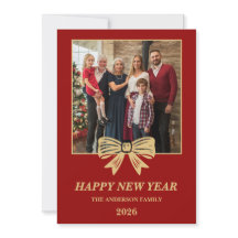 2026 Rot & Gold Schleife Familie Neujahrsfoto