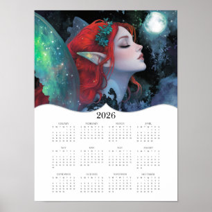 2026 Rote grüne Fairy Fantasy Volljahrskalender Poster