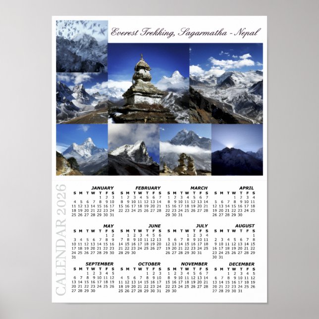 2026 Sagarmatha-Kalender, Everest-Trekking Poster (Vorne)