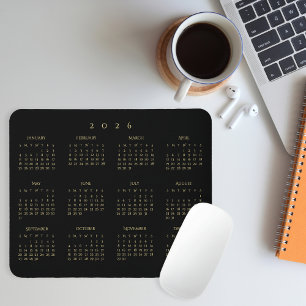 2026 Schwarz Gold Volljahreskalender Home Office Mousepad