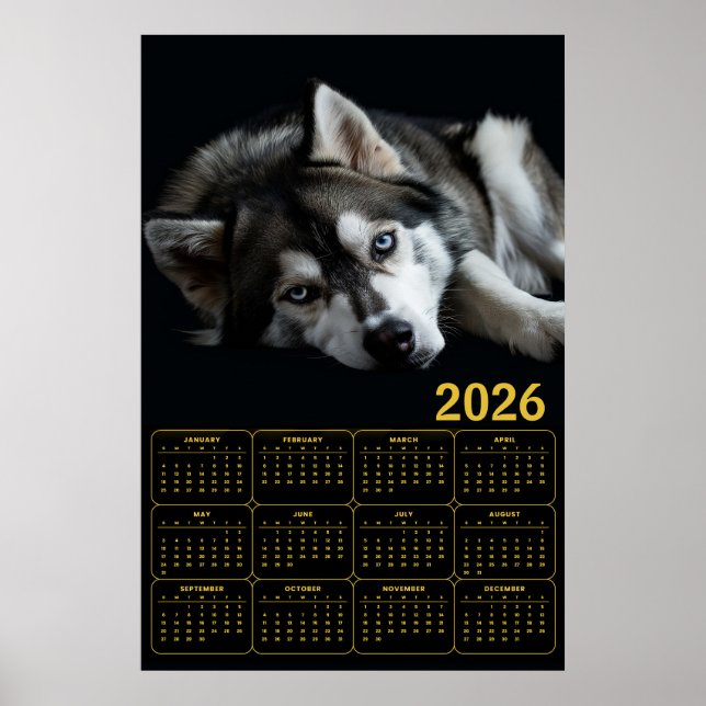 2026 Siberian Husky Calendar  Poster (Vorne)