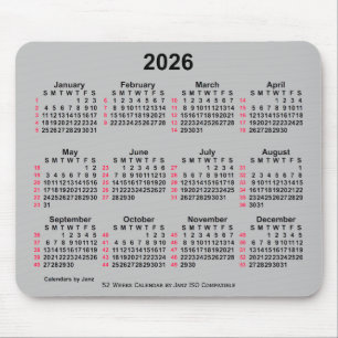 2026 Silver 52 Weeks ISO Calendar by Janz Mousepad
