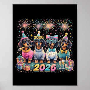 2026 Silvester Dachshund-Party Feuerwerk Spaß Poster