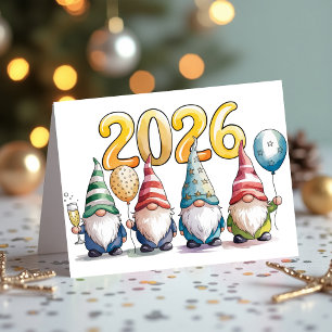 2026 Silvester Süße Gnome Feierparty Feiertagskarte