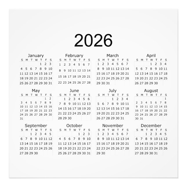 2026 Simple Minimalist Calendar Fotodruck (Vorne)