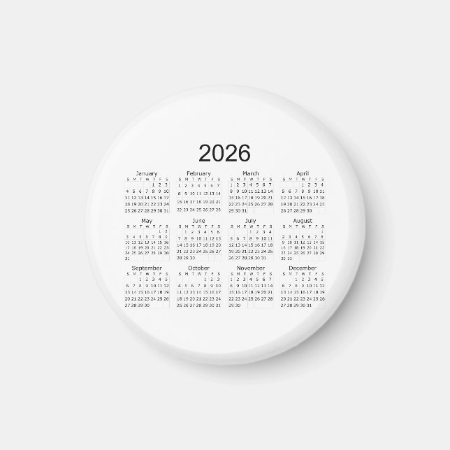 2026 Simple Minimalist Calendar Magnet (Vorne)