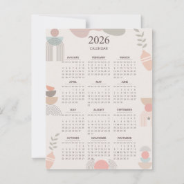 2026 Skandinavier Kalender Boho Ästhetik Beige Postkarte