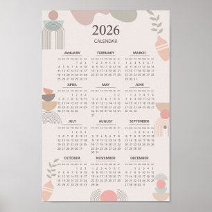 2026 Skandinavischer Kalender Boho-Ästhetik Beige  Poster