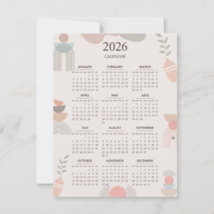 2026 Skandinavischer Kalender Boho-Ästhetik Beige Postkarte