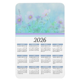 2026 Soft Blue Watercolor Floral Calendar Magnet