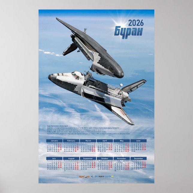 2026 Sowjetischer Buran-Shuttle-Rendezvous-Kalende Poster (Vorne)