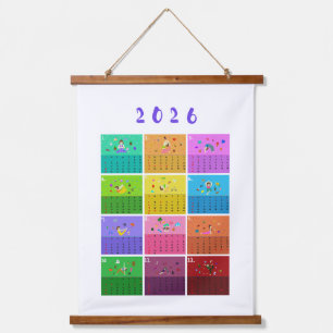 2026 Süße Cartoon-Yoga-Posen-Kalender, Gesundheit  Wandteppich Mit Holzrahmen