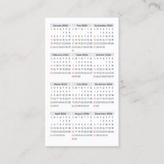 2026 Taschenkalender im Format SUNDAY Start für Un Visitenkarte