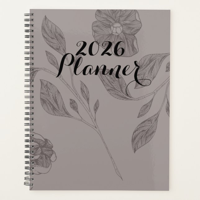 2026 Taupe-Blumenplaner Planer (Vorderseite)