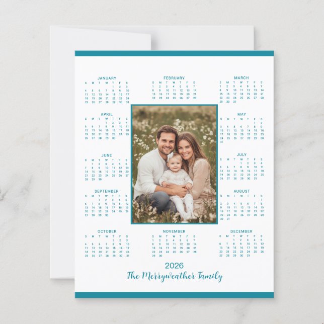 2026 Teal Blue Photo Calendar Holiday Card (Vorderseite)
