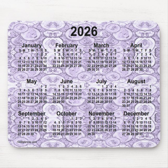 2026 Tiny Bubbles Lila Calendar von Janz Mousepad (Vorne)