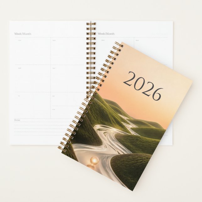 2026 Träumerisch Silber Fluss Grüne Hügel Minimal  Planer (Anzeige)