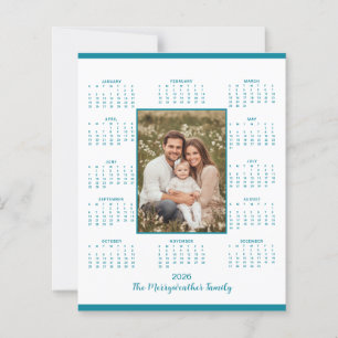 2026 Türkisblaue Foto-Kalender-Feiertagskarte