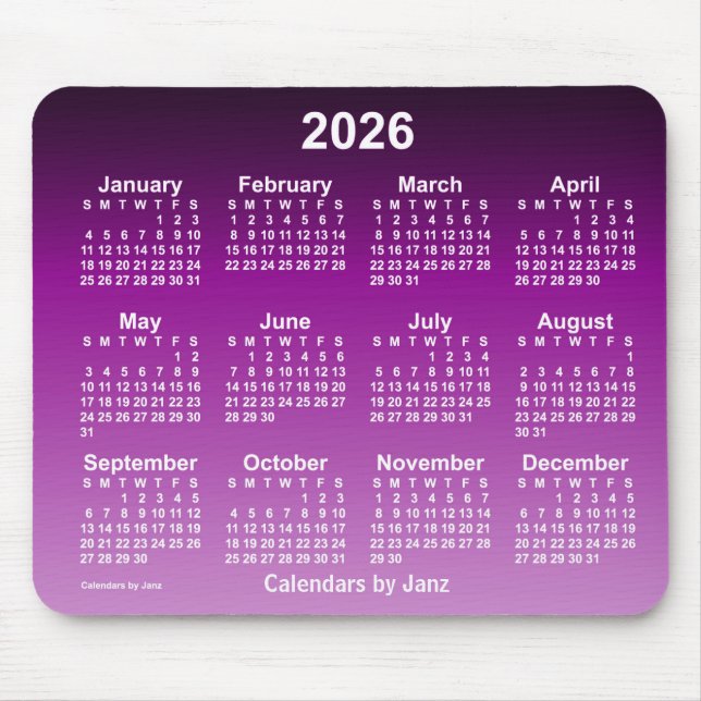 2026 Verblasster Lila Neonkalender von Janz Mouse  Mousepad (Vorne)