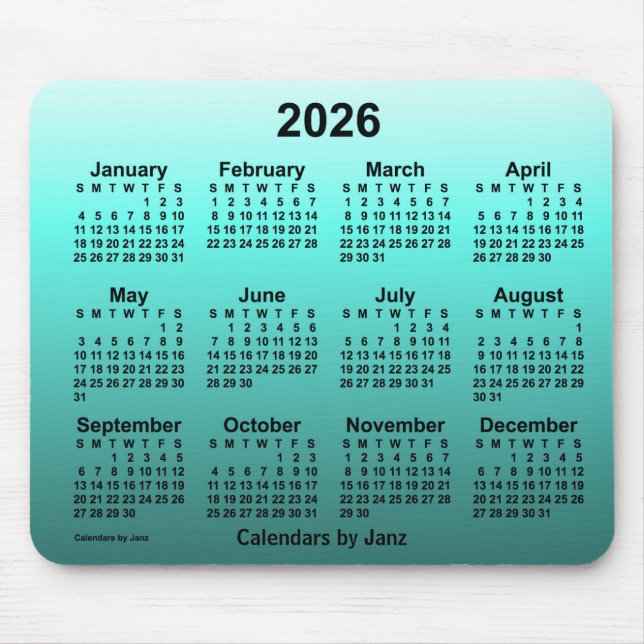 2026 Verblichener Aquamariner Kalender von Janz Mo Mousepad (Vorne)