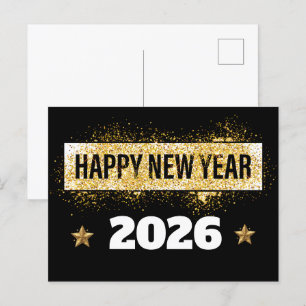 2026, viel Glück im neuen Jahr! Shiny Stars Gold & Postkarte