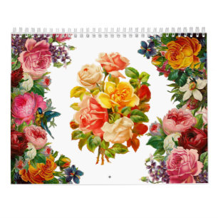 2026 Vintage-Rosen-Blumenkunst Botanische Blumen Kalender