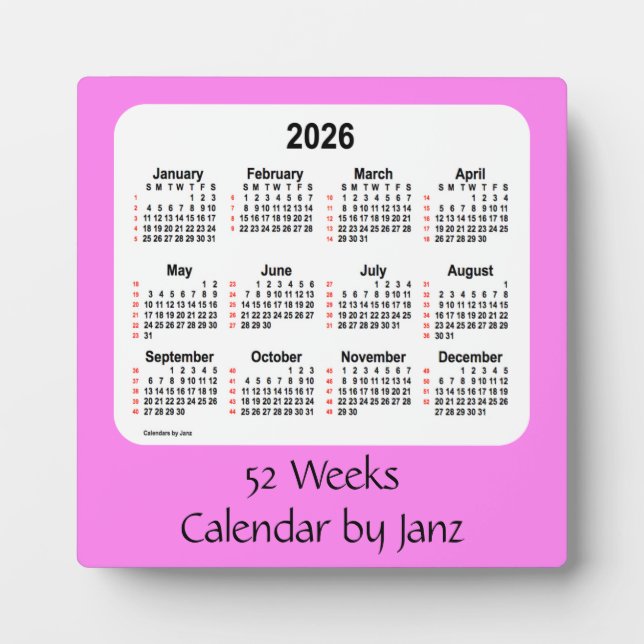 2026 Violet 52 Weeks Calendar von Janz Fotoplatte (Vorderseite)