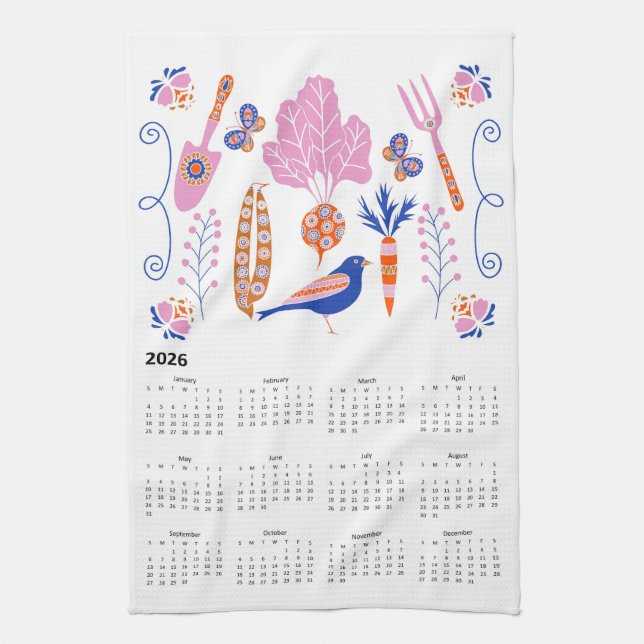 2026 Volkskunst - Kernstück Gemüsegarten - Grundst Geschirrtuch (Vertikal)