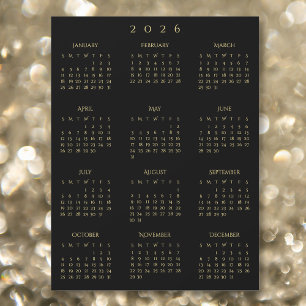 2026 Volljahres-Schwarzgold-Jahreskalender-Magnet Magnetkarte