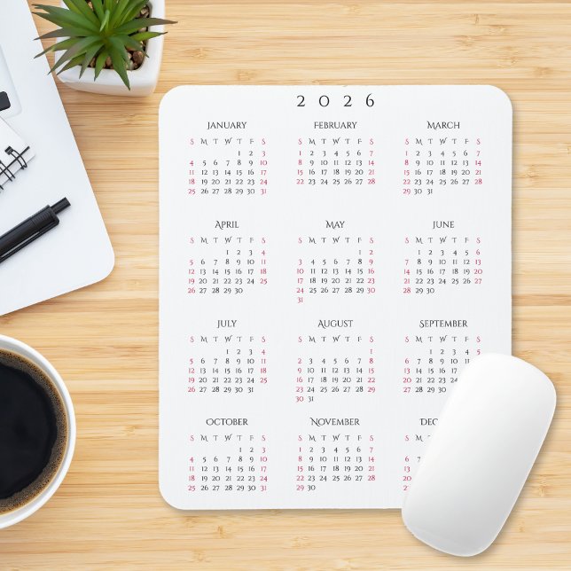 2026 Volljahreskalender Elegantes Home-Office Mousepad (2026 Full Year Yearly Calendar Elegant Home Office Mouse Pad)