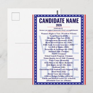2026 Wähle Blau Liste der demokratischen Errungens Postkarte
