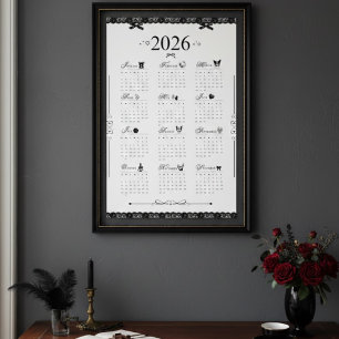 2026 Wandkalender Poster   Ästhetische schwarze Sp