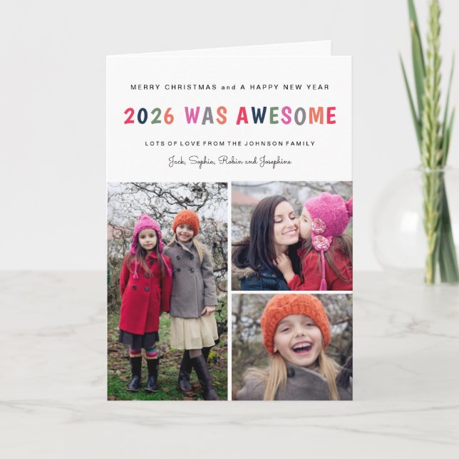 2026 Was Awesome Folded Christmas Photo Collage Karte (Vorderseite)