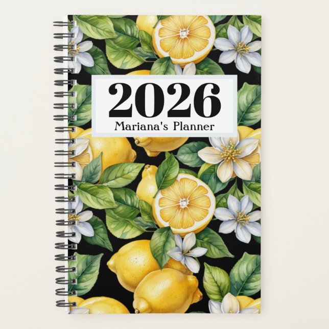 2026 Wasserfarbe Zitronen mit Blumenmuster Planer (Vorderseite)