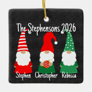 2026 Weihnachts-Gnome Niedliche Familie 3 Kinder F Keramikornament