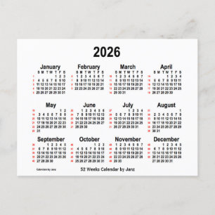 2026 Weißer 52-Wochen-Kalender von Janz Postkarte