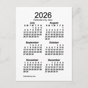 2026 Weißer 6-monatiger Mini-Kalender von Janz Postkarte