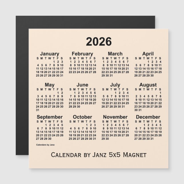 2026 Weißer Kalender der Antike von Janz 5x5 Magne Magnetkarte (Vorne/Hinten)