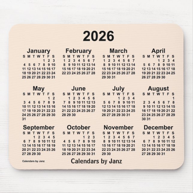 2026 Weißer Kalender der Antike von Janz Mouse Pad Mousepad (Vorne)