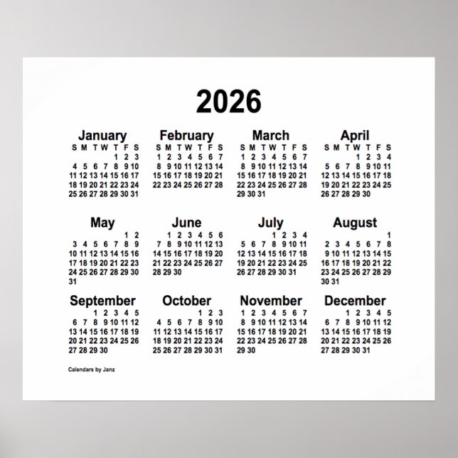 2026 Weißer Kalender von Janz Print Poster (Vorne)