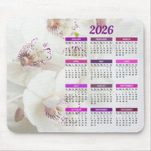 2026 Weißer und Lila Orchideenkalender Mousepad