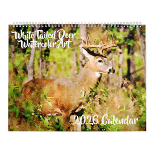 2026 Weißwedelhirsch-Aquarellmalerei Wildtiere Kalender