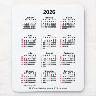 2026 White 52 Weeks ISO Calendar by Janz Mousepad
